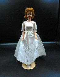BARBIE VINTAGE IVORY SATIN BRIDAL DRESS, TRAIN, LACE TRIM SLEEVES